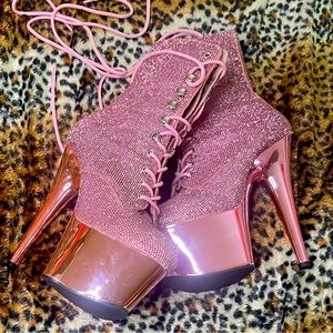 Pink rhinestone pleasers heeled boot